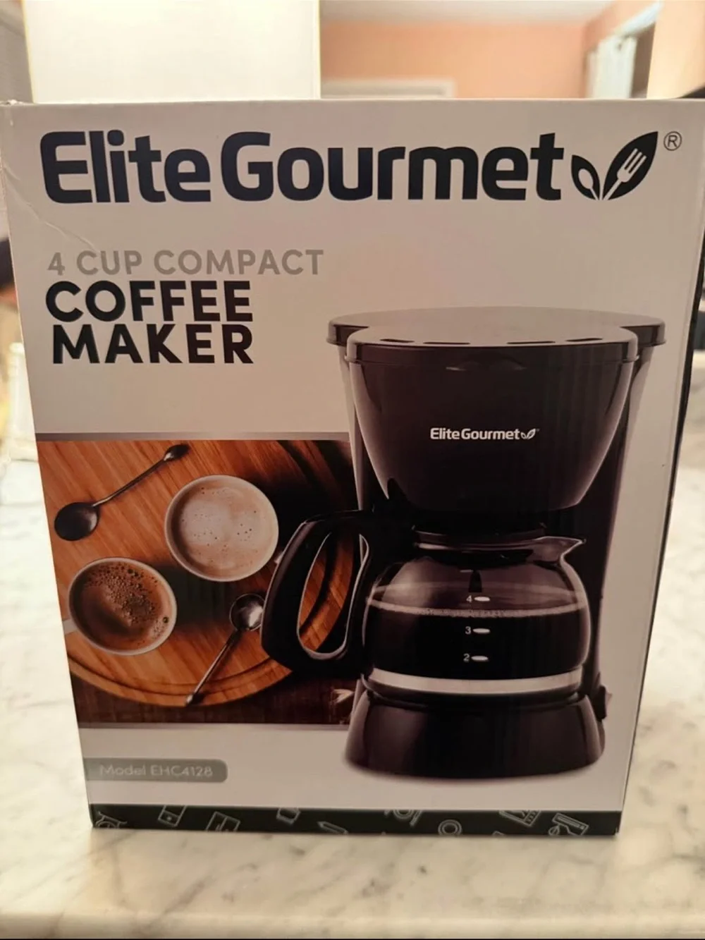 Elite Gourmet 4-Cup Compact Black Drip Coffee Maker with Glass Carafe